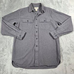 LL Bean Shirt Mens Small Gray Chamois Cloth Flannel Button Up Hunting Shacket